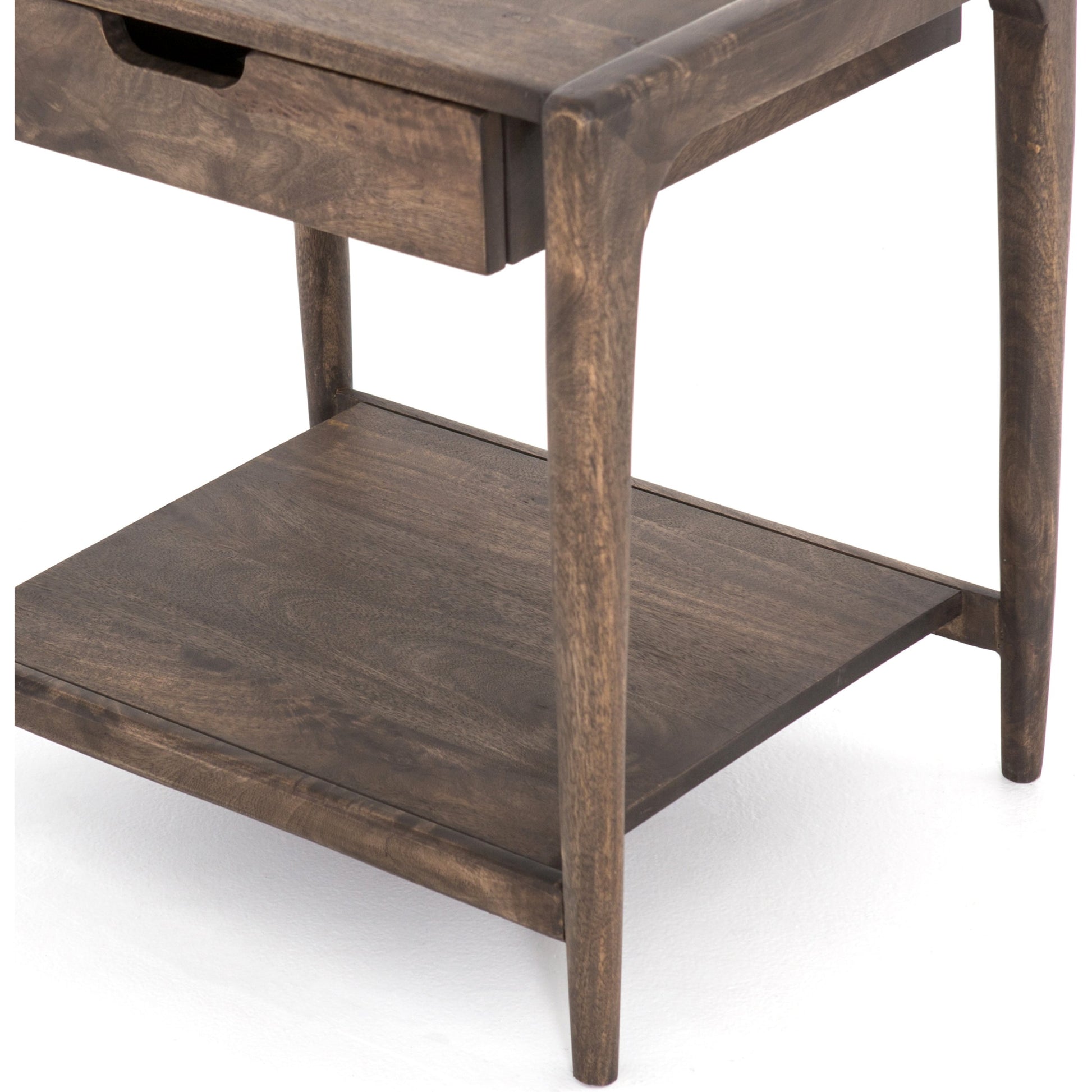 Valeria End Table by Four Hands in aged brown. Made from solid mango, engineered hardwood in a rustic style.