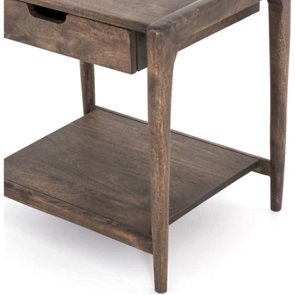 Valeria End Table by Four Hands in aged brown. Made from solid mango, engineered hardwood in a rustic style.