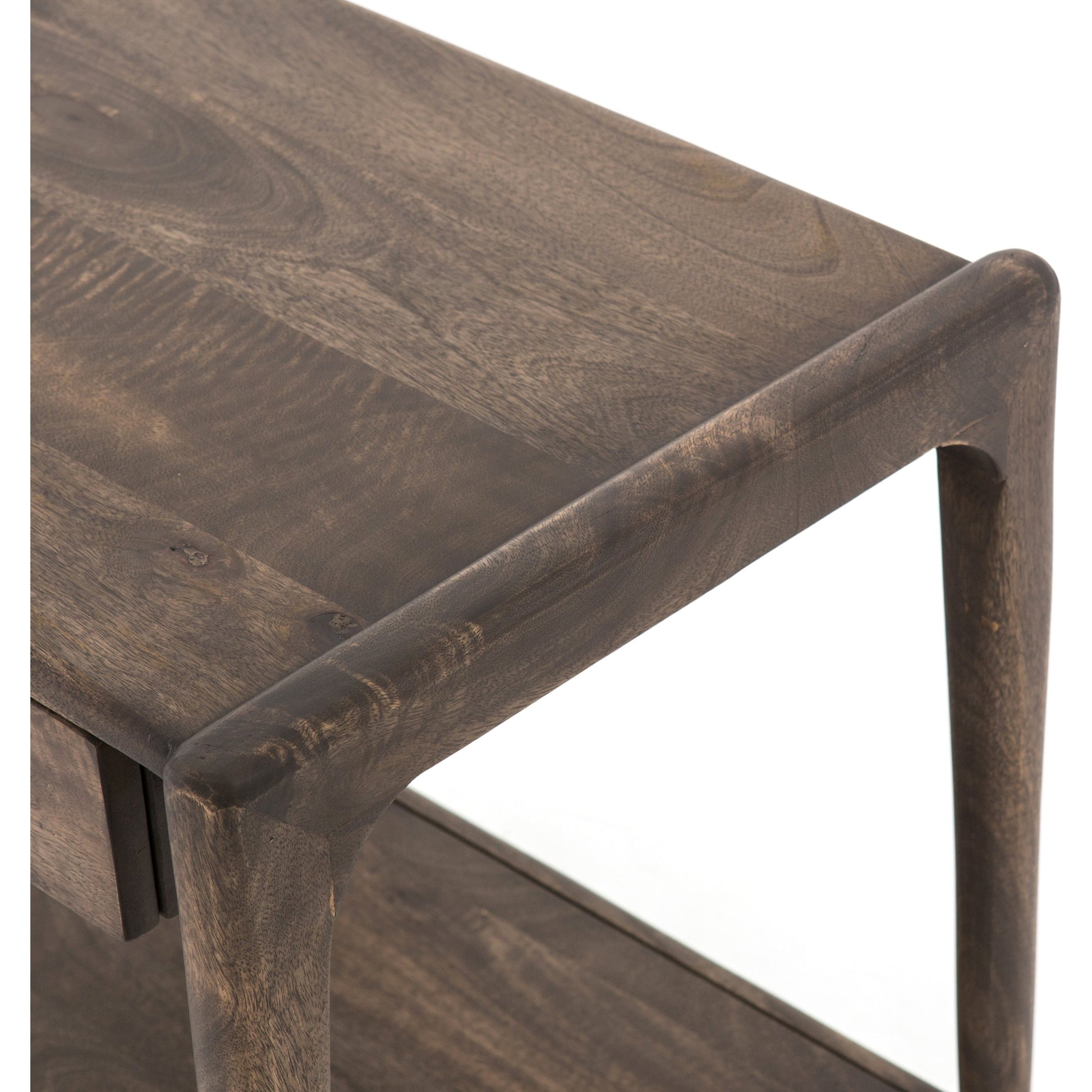 Valeria End Table by Four Hands in aged brown. Made from solid mango, engineered hardwood in a rustic style.