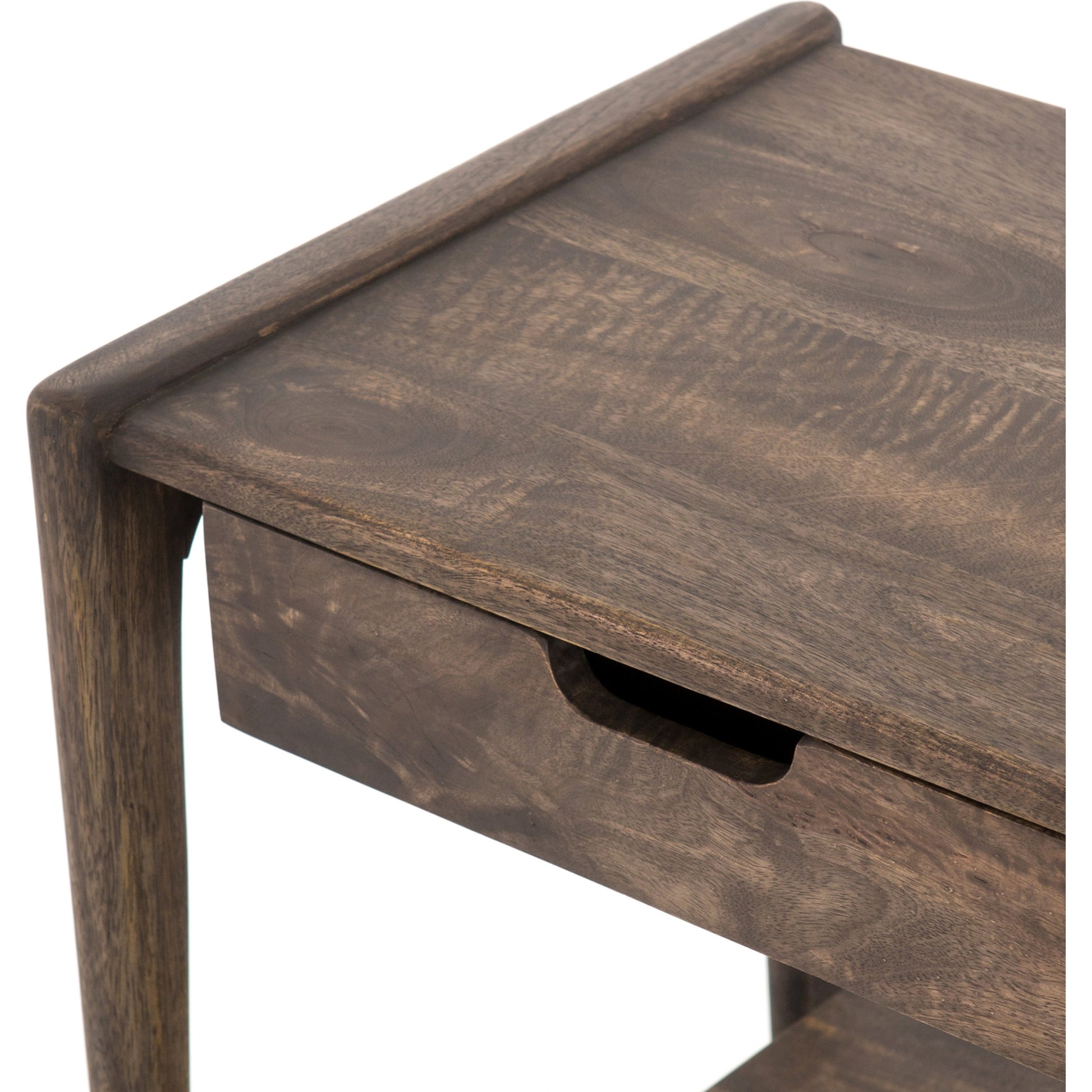 Valeria End Table by Four Hands in aged brown. Made from solid mango, engineered hardwood in a rustic style.