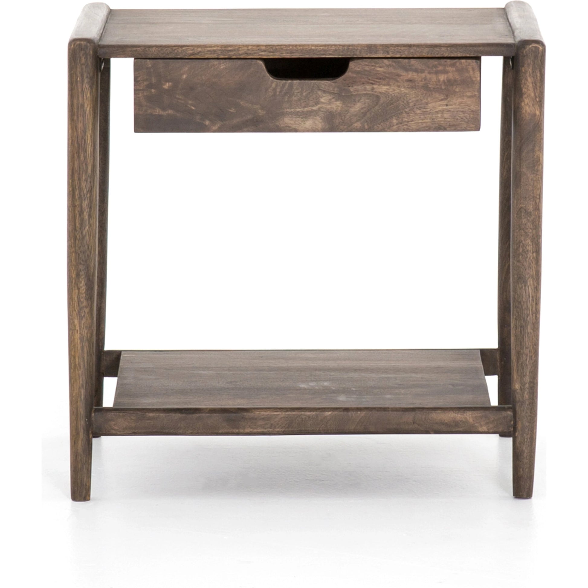 Valeria End Table by Four Hands in aged brown. Made from solid mango, engineered hardwood in a rustic style.