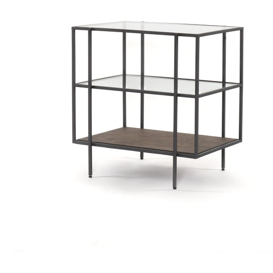 001 SI-1714640 | Additional Silo | Byron Nightstand by Four Hands in dark iron, aged brown, tempered glass and dark iron, aged brown. Made from iron, solid mango, tempered glass in a modern style.