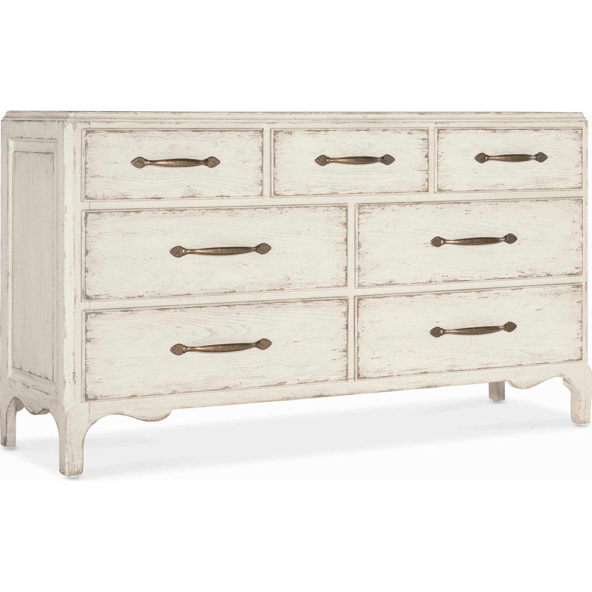 Americana 7-Drawer Dresser by Hooker Furniture. Made from oak veneers and cedar veneers with solid-wood edge top in a cottage & farmhouse style.