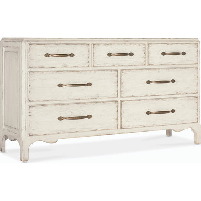 Americana 7-Drawer Dresser by Hooker Furniture. Made from oak veneers and cedar veneers with solid-wood edge top in a cottage & farmhouse style.