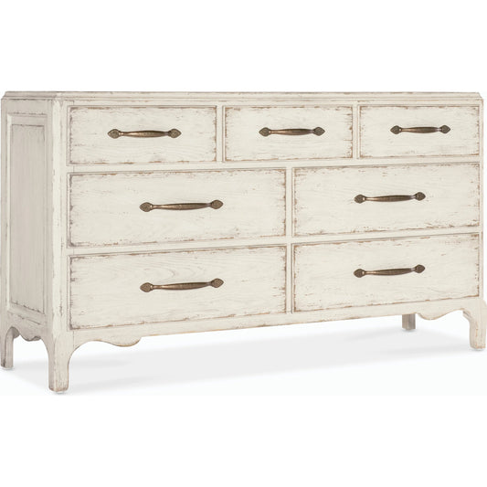 Americana 7-Drawer Dresser by Hooker Furniture. Made from oak veneers and cedar veneers with solid-wood edge top in a cottage & farmhouse style.