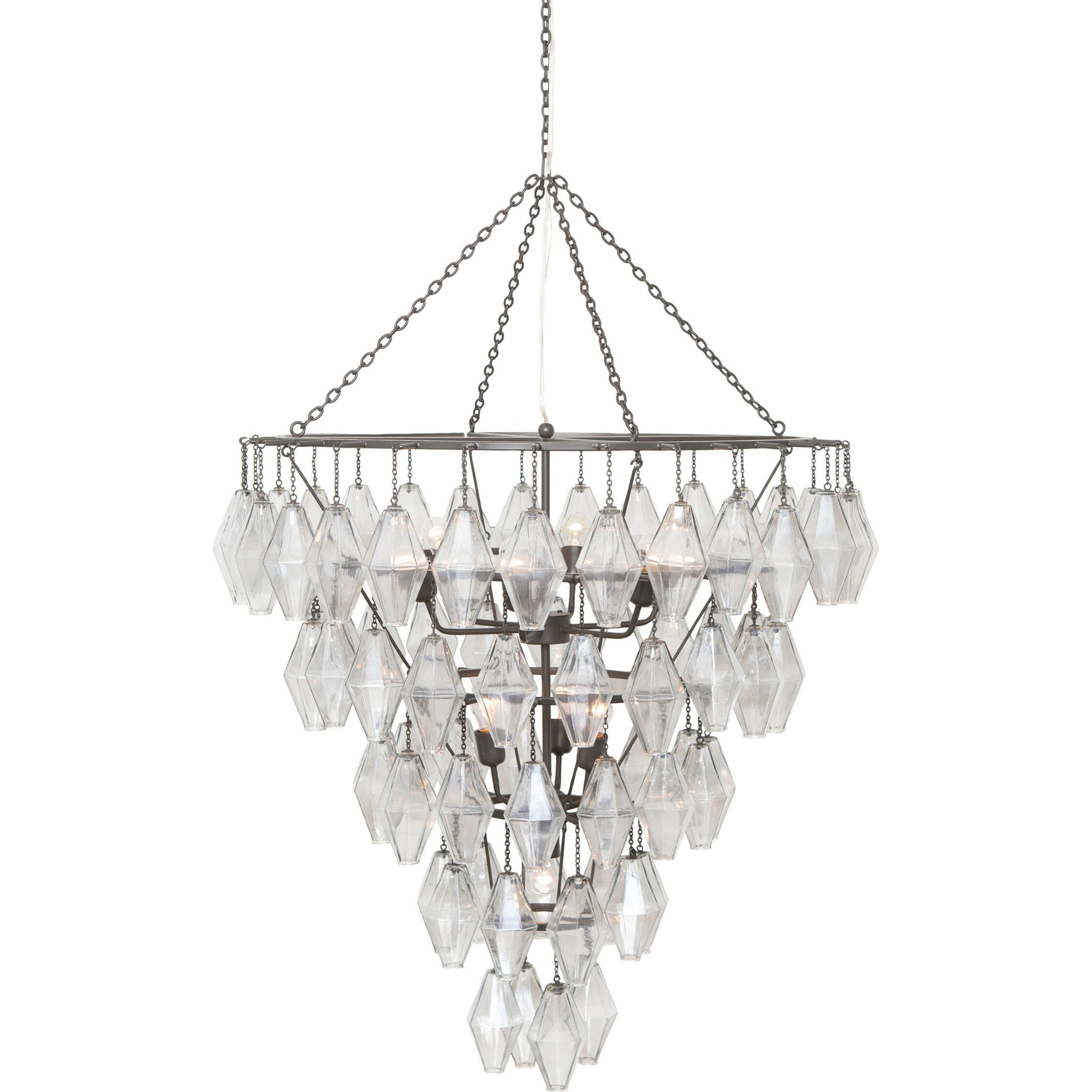 Adeline Large Round Chandelier by Four Hands in gold leaf. Made from iron, glass in a transitional style.