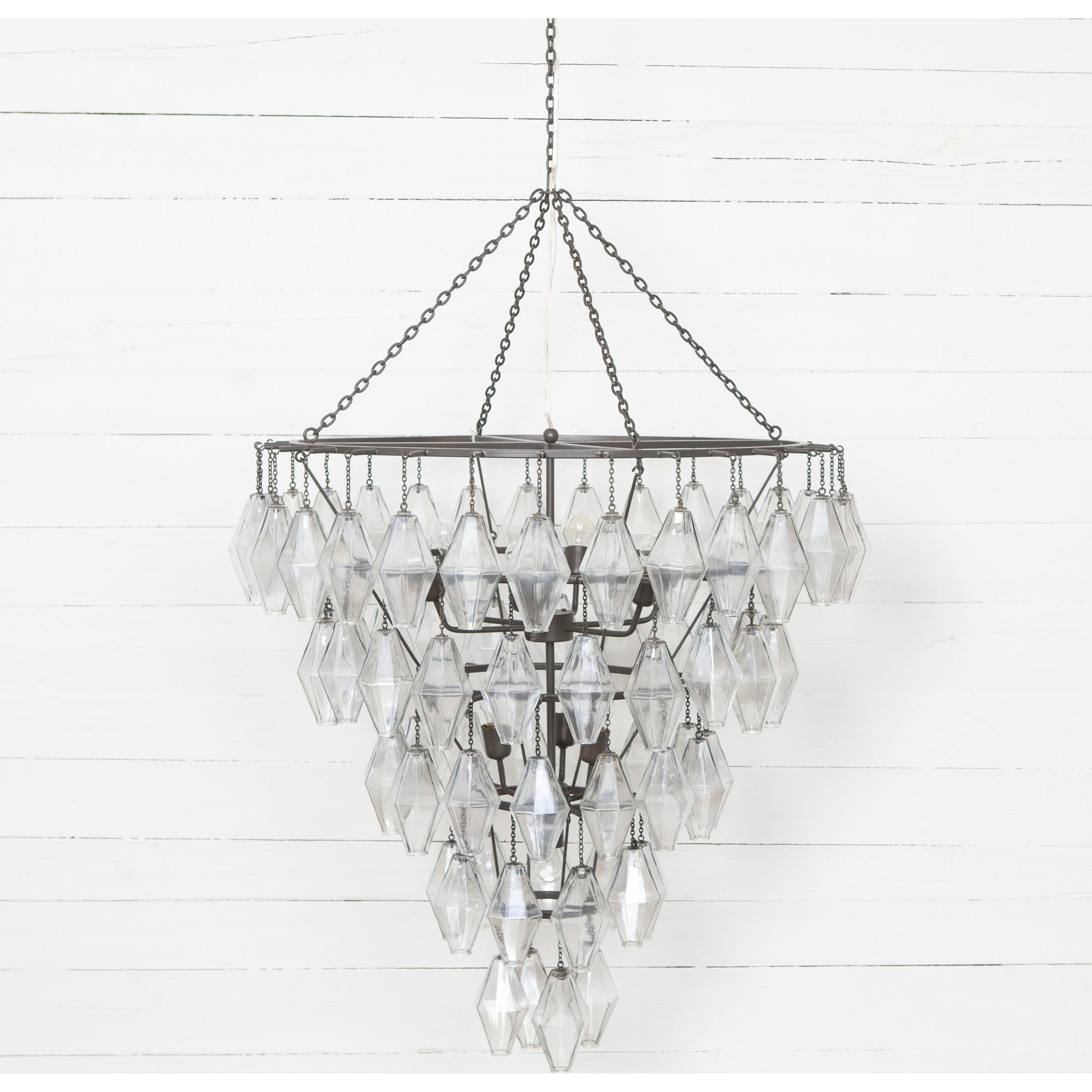 Adeline Large Round Chandelier by Four Hands in gold leaf. Made from iron, glass in a transitional style.