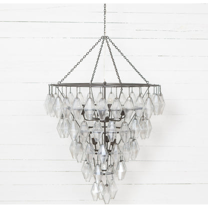 Adeline Large Round Chandelier by Four Hands in gold leaf. Made from iron, glass in a transitional style.