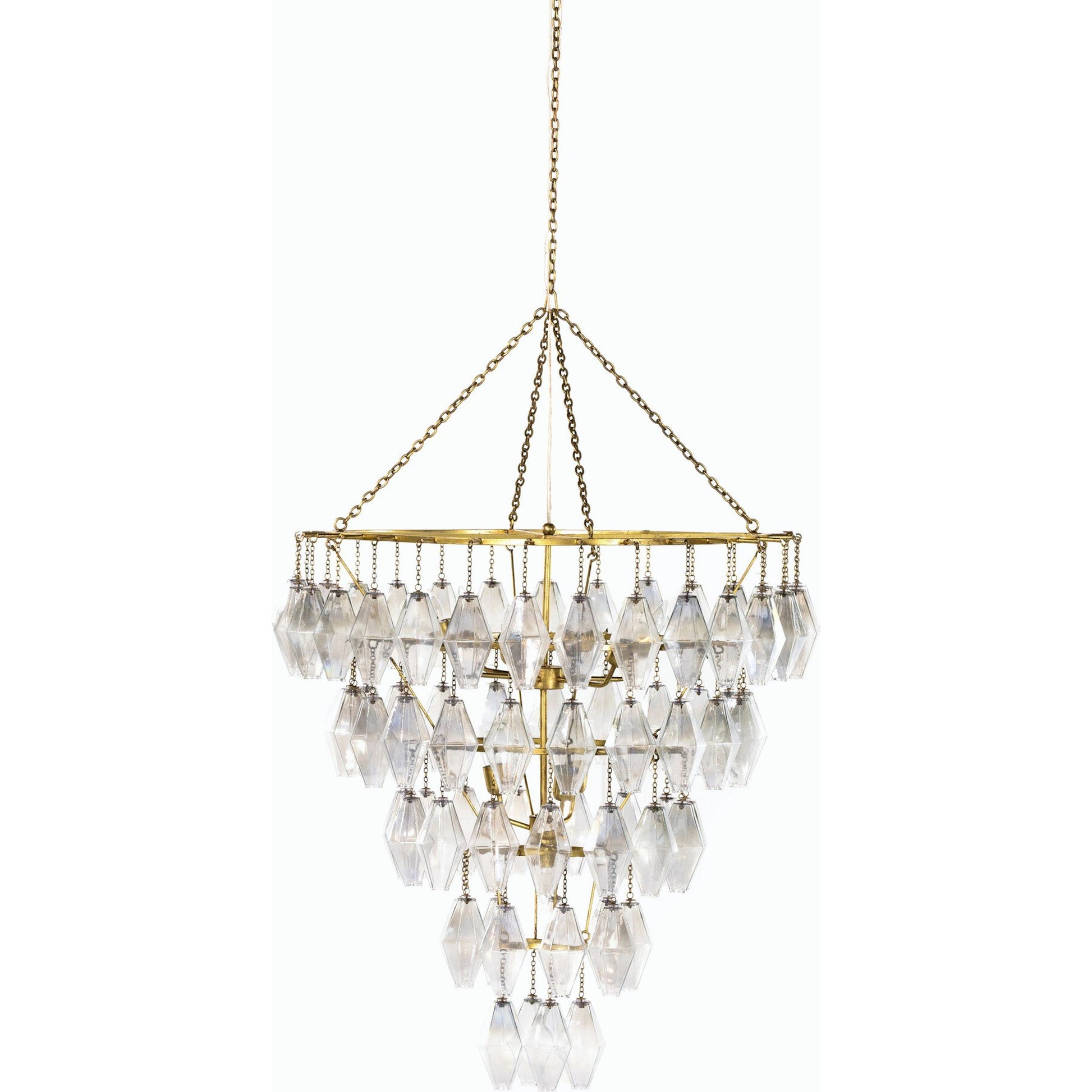 Adeline Large Round Chandelier by Four Hands in gold leaf. Made from iron, glass in a transitional style.