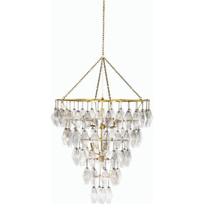 Adeline Large Round Chandelier by Four Hands in gold leaf. Made from iron, glass in a transitional style.