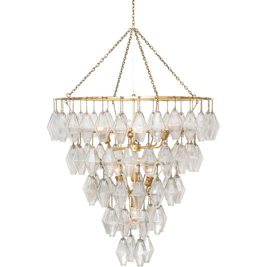 Adeline Large Round Chandelier by Four Hands in gold leaf. Made from iron, glass in a transitional style.