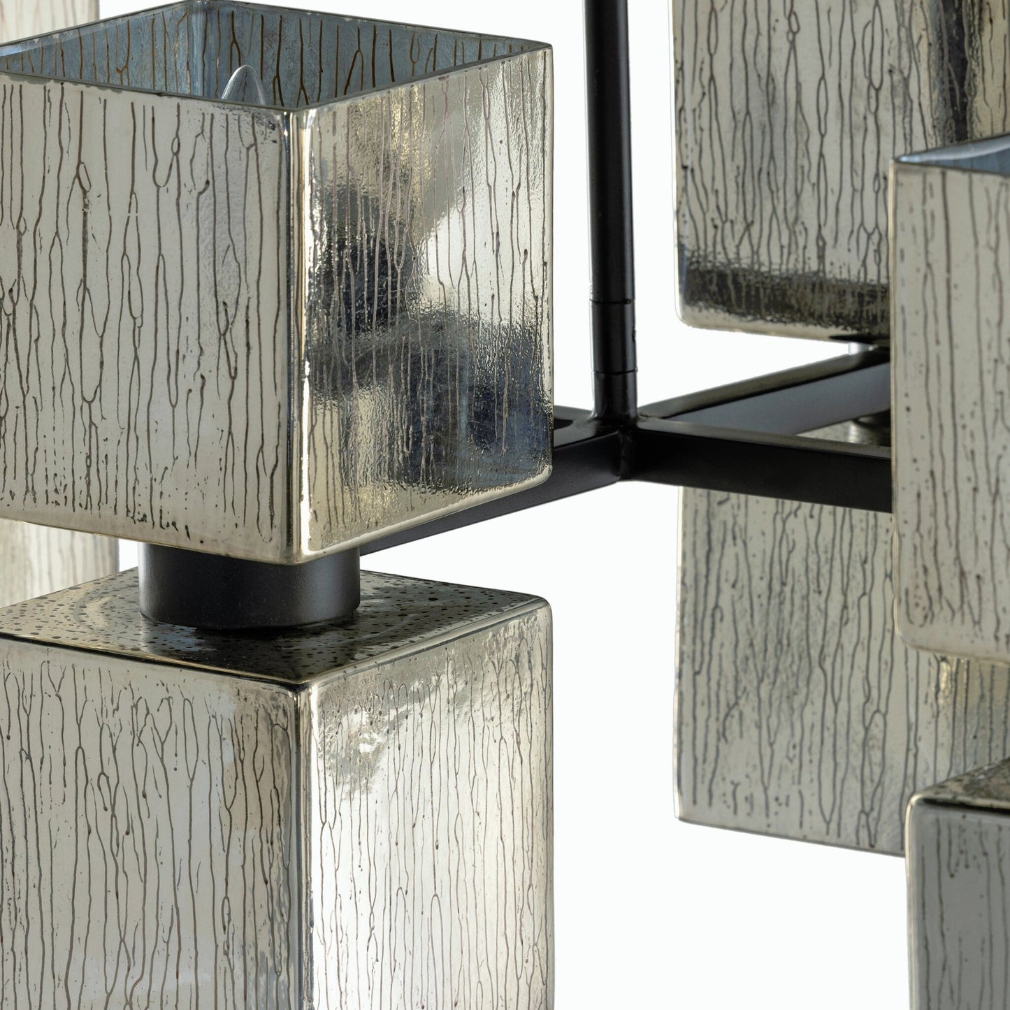 028 SR-368873 | Closeup | Ava Linear Chandelier by Four Hands in antiqued iron, aged metallic glass. Made from iron, glass in a modern style.