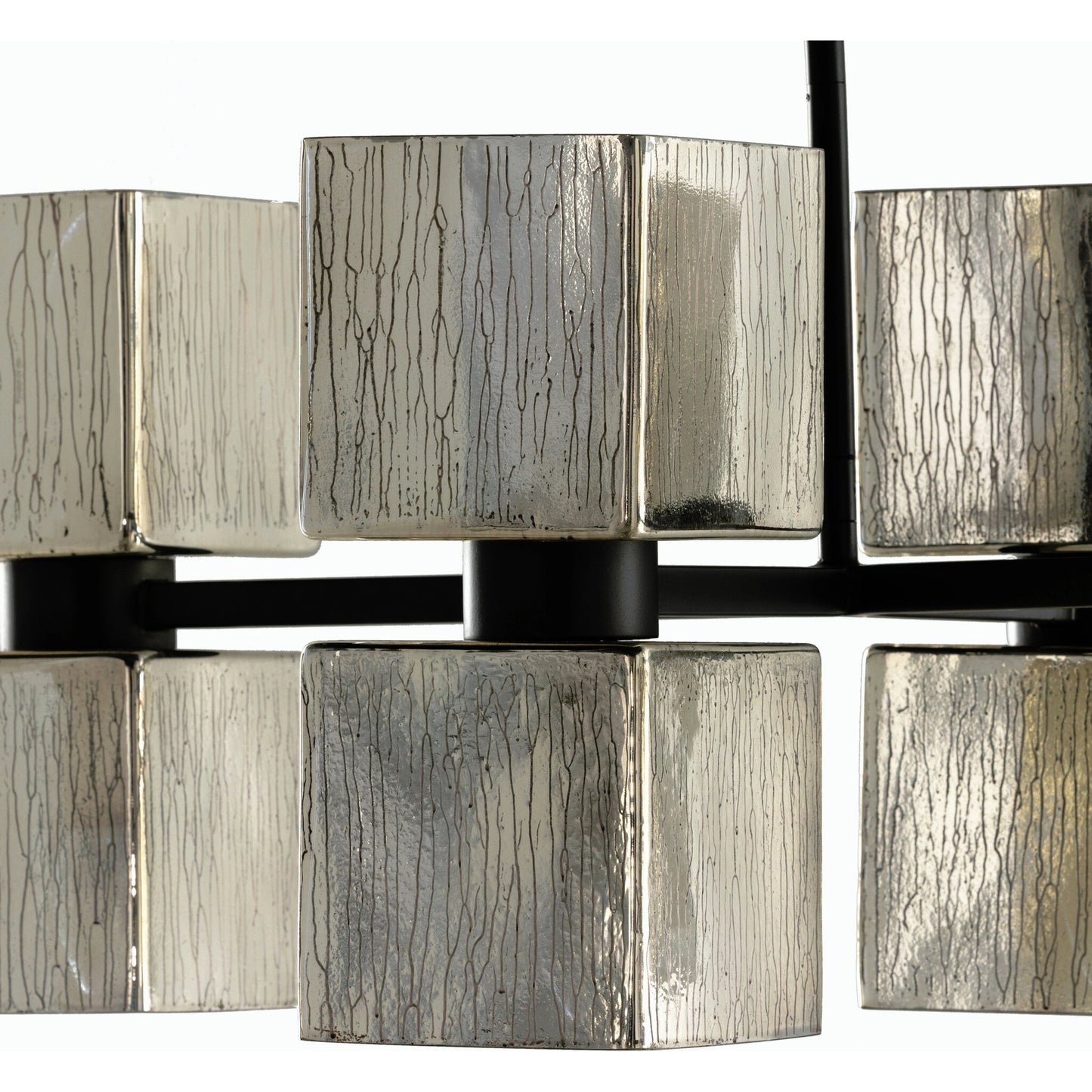 030 SR-368873 | Closeup | Ava Linear Chandelier by Four Hands in antiqued iron, aged metallic glass. Made from iron, glass in a modern style.