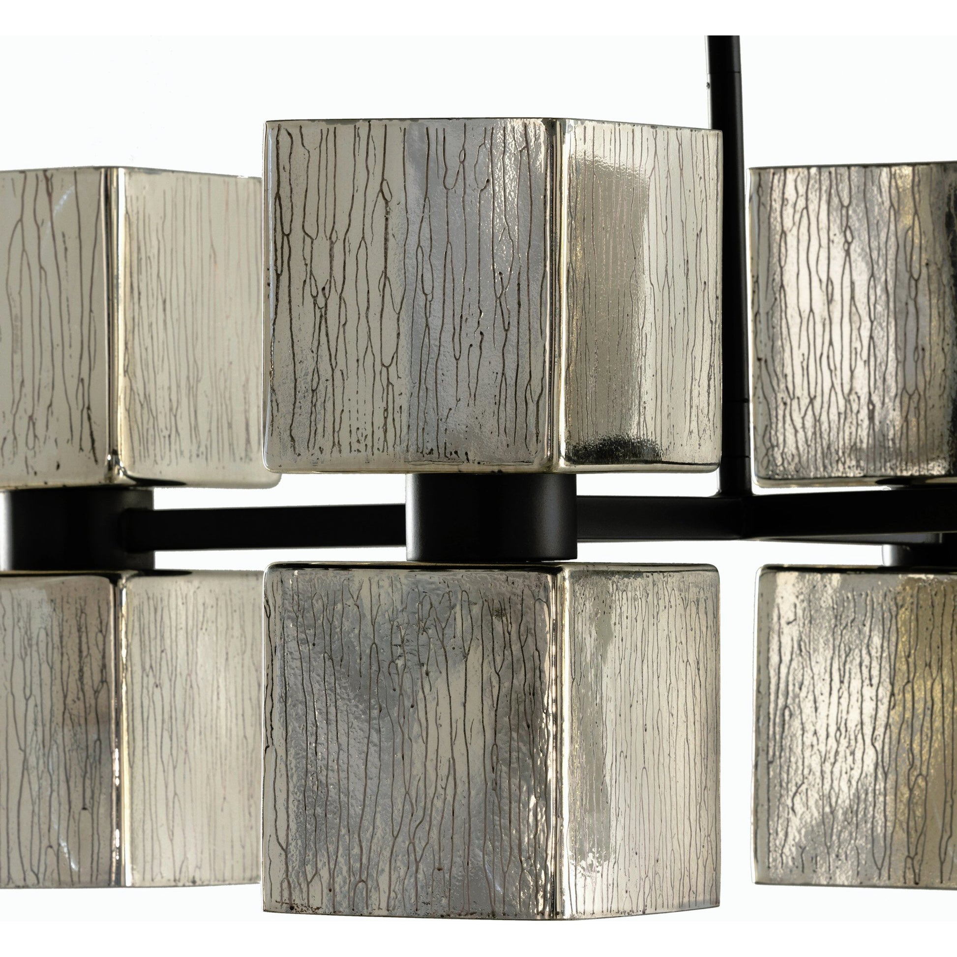 Ava Linear Chandelier by Four Hands in antiqued iron, aged metallic glass. Made from iron, glass in a modern style.