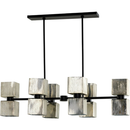 Ava Linear Chandelier by Four Hands in antiqued iron, aged metallic glass. Made from iron, glass in a modern style.