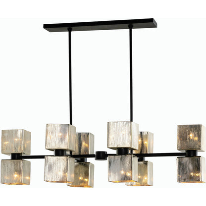 Ava Linear Chandelier by Four Hands in antiqued iron, aged metallic glass. Made from iron, glass in a modern style.