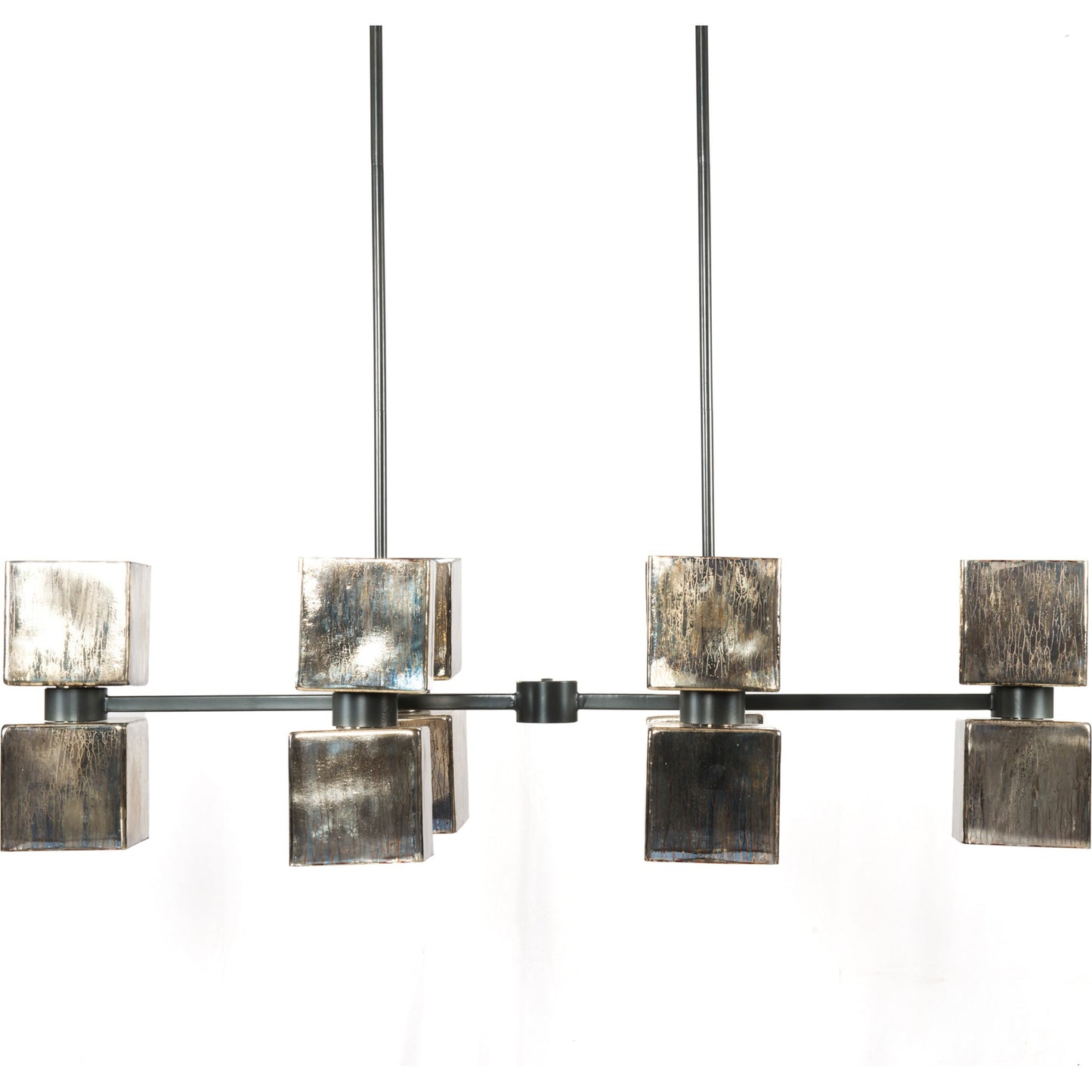 019 SR-368873 | Closeup | Ava Linear Chandelier by Four Hands in antiqued iron, aged metallic glass. Made from iron, glass in a modern style.