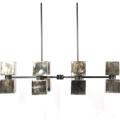 Ava Linear Chandelier by Four Hands in antiqued iron, aged metallic glass. Made from iron, glass in a modern style.