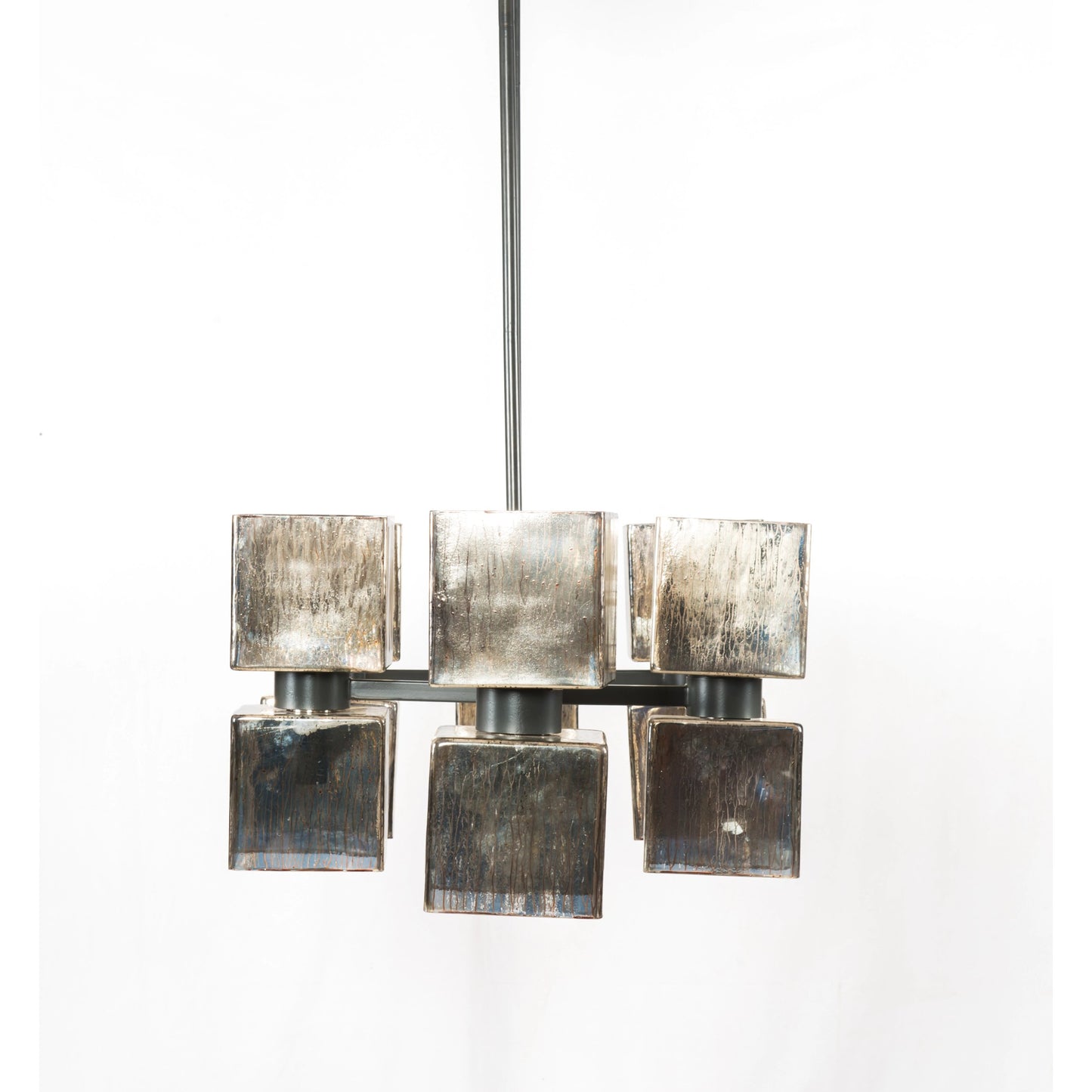 023 SR-368873 | Closeup | Ava Linear Chandelier by Four Hands in antiqued iron, aged metallic glass. Made from iron, glass in a modern style.