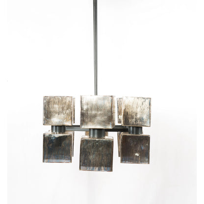 Ava Linear Chandelier by Four Hands in antiqued iron, aged metallic glass. Made from iron, glass in a modern style.