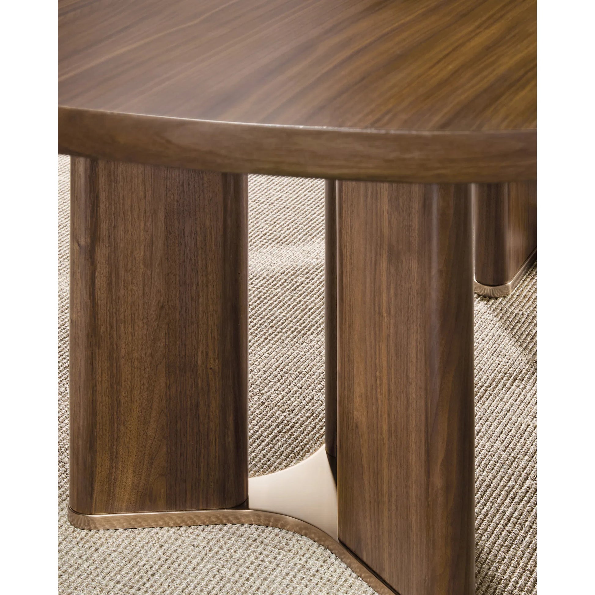 Eleana Rectangle Dining Table with Two 20-inch Leaves by Hooker Furniture in light caramel, sunlit bronze metal. Made from walnut veneers, metal in a modern style.