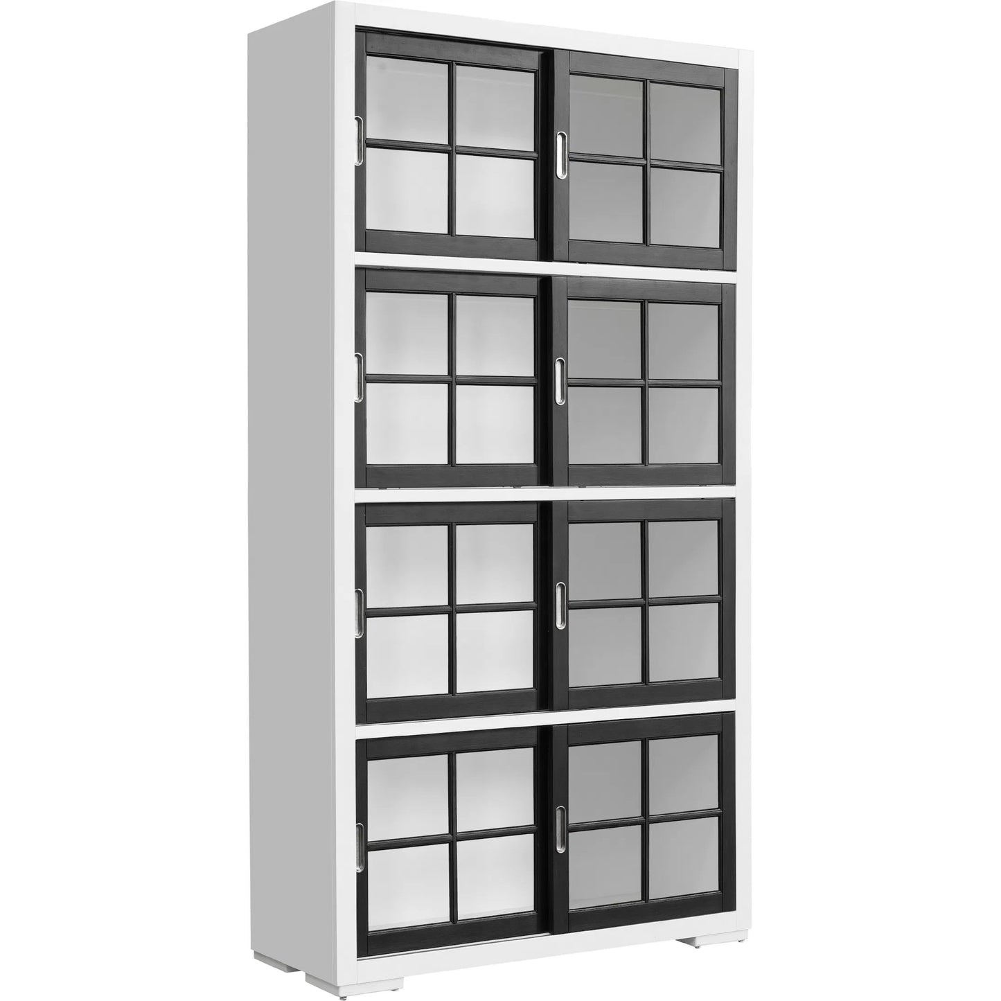 001 SI-2238731 | Primary Silo | Contemporary 4-Shelf Sliding Door Bookcase by Pulaski Furniture in white, black. Made from birch wood veneers in a modern style.