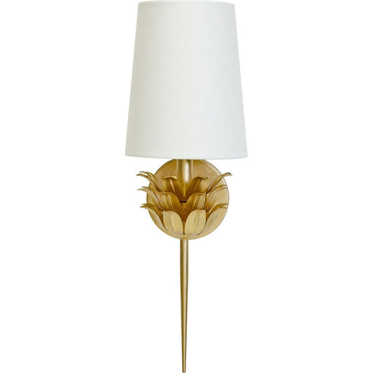 Delilah Sconce by Worlds Away in gold, white. Made from metal, linen in a traditional style.