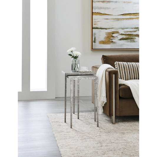 Chapman Nesting Tables by Hooker Furniture in pewter. Made from metal in a modern style.