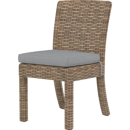 Havana Outdoor Armless Dining Chair by Sunset West in tobacco. Made from resin wicker in a modern style.