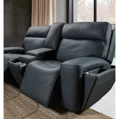 Riverton Power Gliding Console Loveseat with Power Headrest and Lumbar by Hooker Furniture in dante afterdusk. Made from leather in a traditional style.
