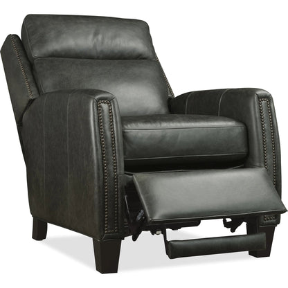 Jacklyn Power Recliner with Pop-Up Headrest by Hooker Furniture in dark wood. Made from leather in a traditional style.