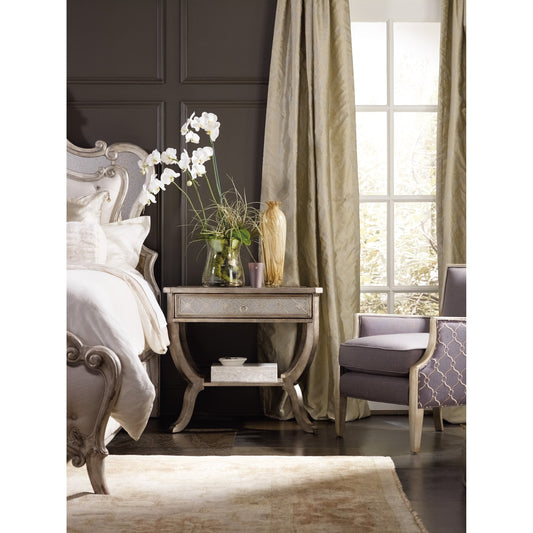 Sanctuary Bedside Table by Hooker Furniture in bardot. Made from hardwoods, wallpaper, solid-wood edge top in a modern style.