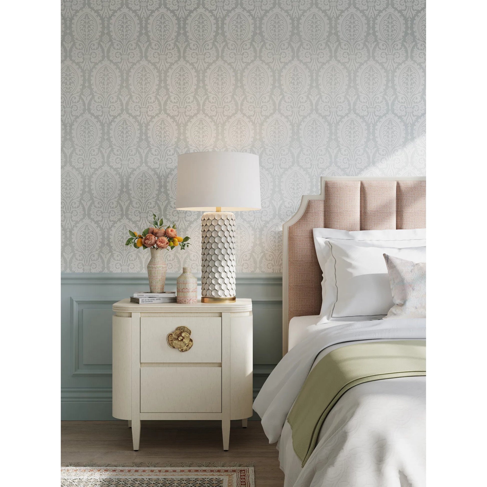 Calla Lily Table Lamp by Currey and Company in cream, antique brass. Made from ceramic, metal in a coastal style.