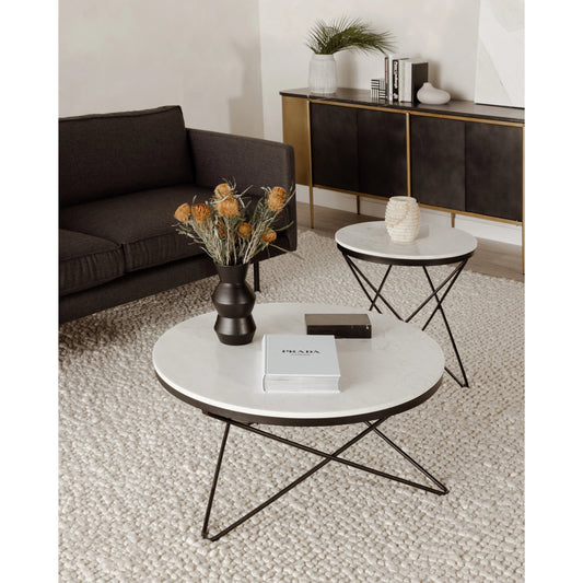 Haley Side Table Base by Moe's Home Collection in black and powder coated. Made from marble top, iron base, mdf in a modern style.