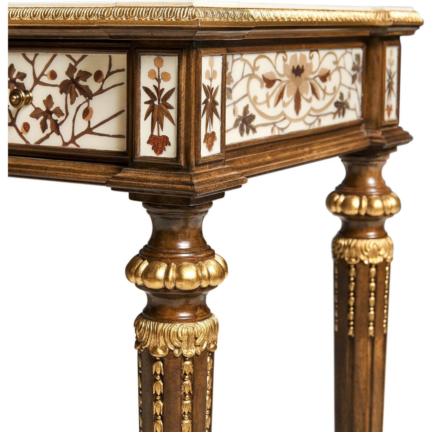 009 SI-2334504 | Closeup | Trianon Console Table by Jonathan Charles in oak leaf parquetry. Made from mahogany solids, various marquetry veneers, resin, brass in a traditional style.