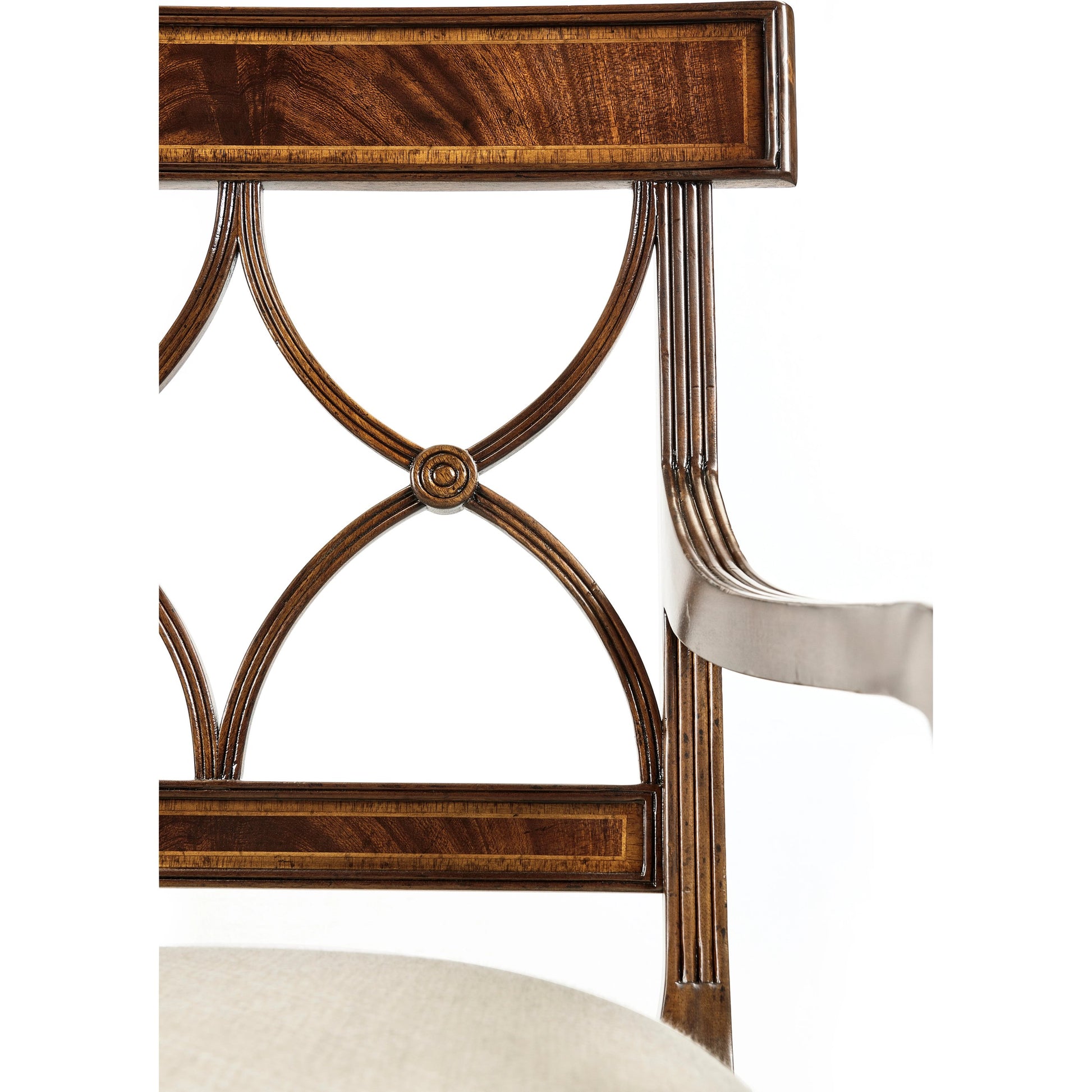 Buckingham Regency Mahogany Curved Back Arm Chair by Jonathan Charles in antique mahogany medium. Made from acacia in a modern style.