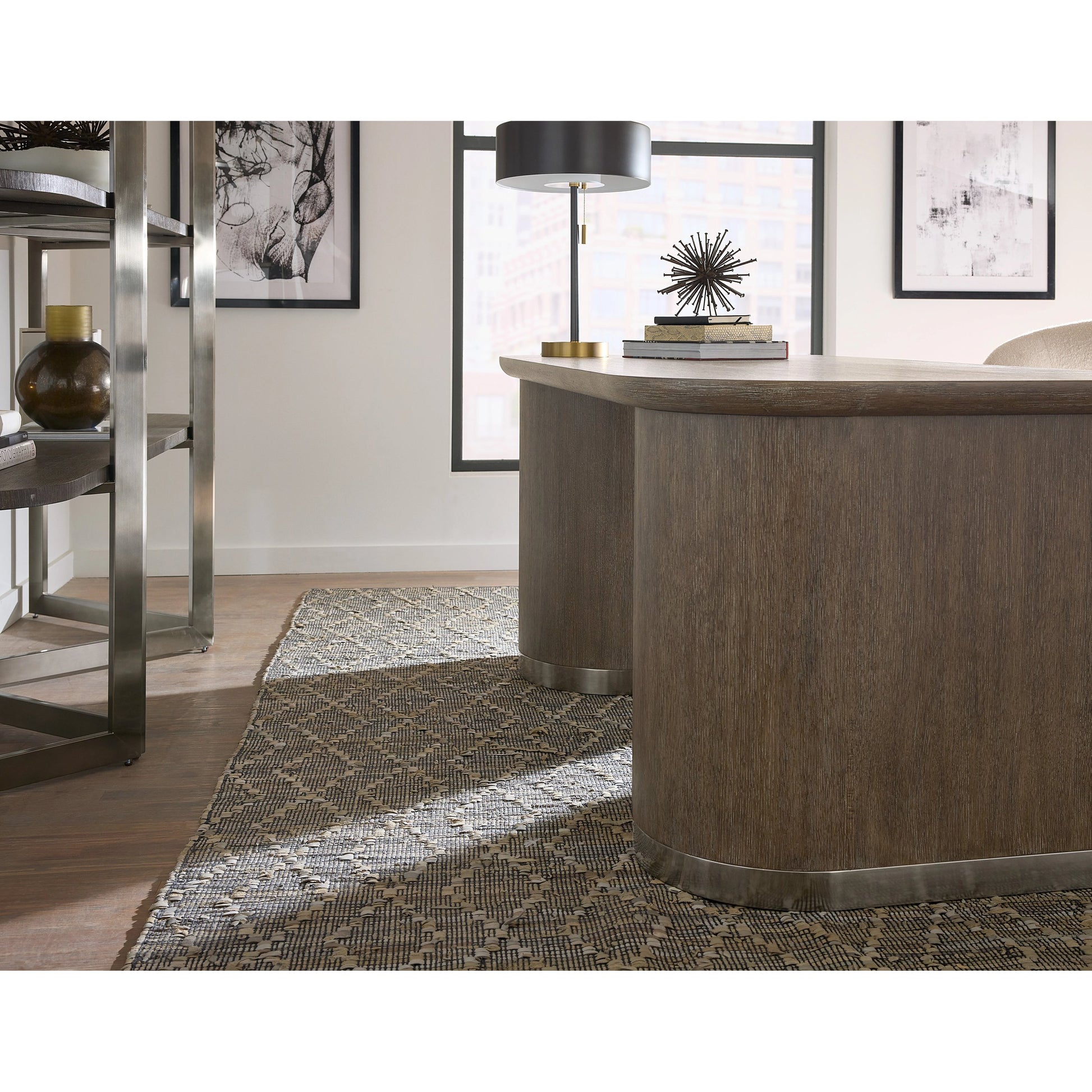 Modern Mood Executive Desk by Hooker Furniture. Made from oak veneers, metal in a modern style.