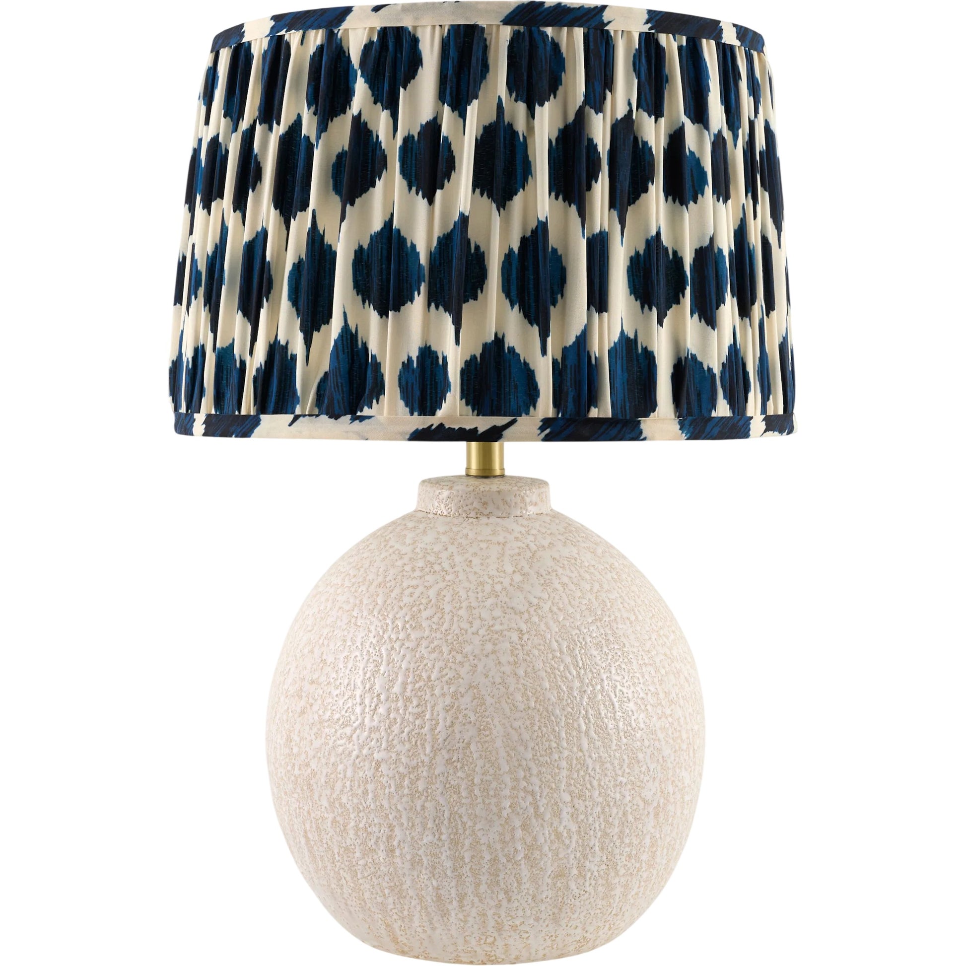 Ikatra Accent Table Lamp by Livabliss in blue, cream. Made from ceramic, polyester, iron in a unique style.