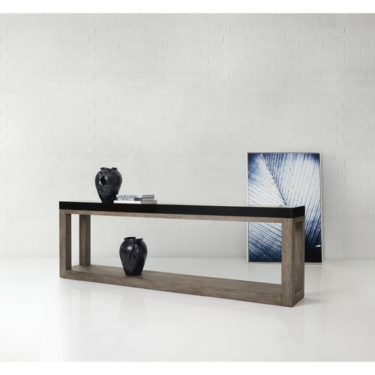 Vienna Console by Hooker Furniture in brown, black. Made from quarter cut oak veneers in a modern style.