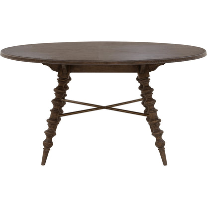 Revival Row Round Table by Pulaski Furniture in chimney smoke. Made from rubberwood in a traditional style.