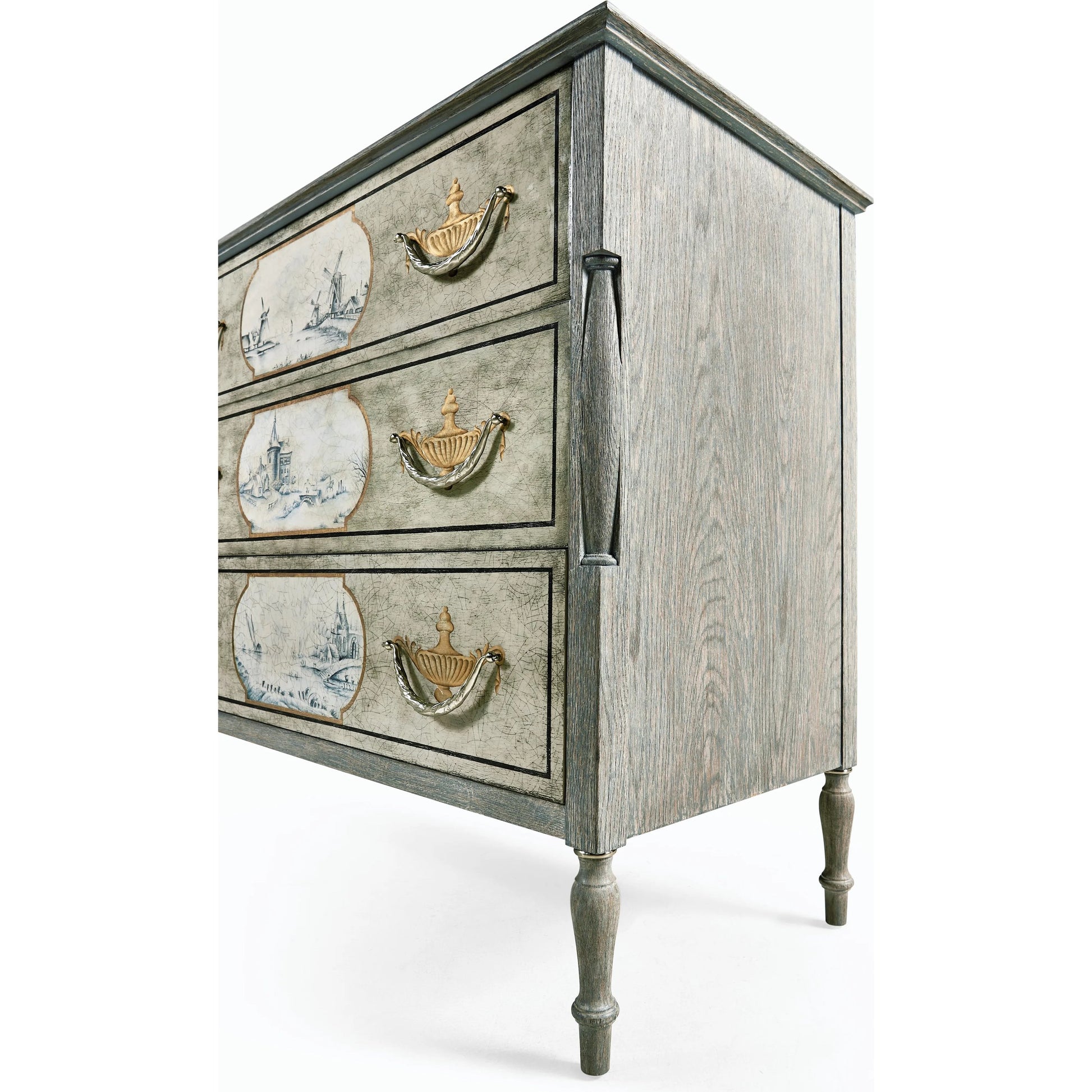 Morningside Chest of Drawers by Jonathan Charles in blue and chipped blue oak. Made from solid oak, flat cut oak veneers, canvas, metal in a modern style.