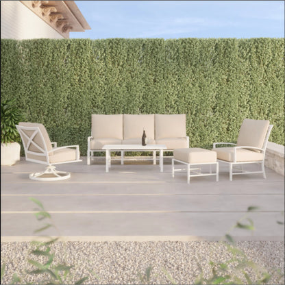 Bristol Outdoor Swivel Dining Chair in Canvas Flax w/ Self Welt by Sunset West. Made from aluminum in a modern style.