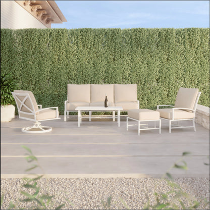 Bristol Outdoor Sofa in Canvas Flax w/ Self Welt by Sunset West in white. Made from aluminum in a modern style.
