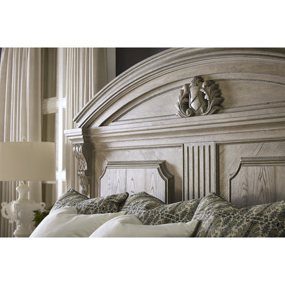 Arch Salvage Chambers Panel Bed by A.R.T. Furniture in brown and parch. Made from parrawood solids, cathedral elm veneers in a cottage & farmhouse style.