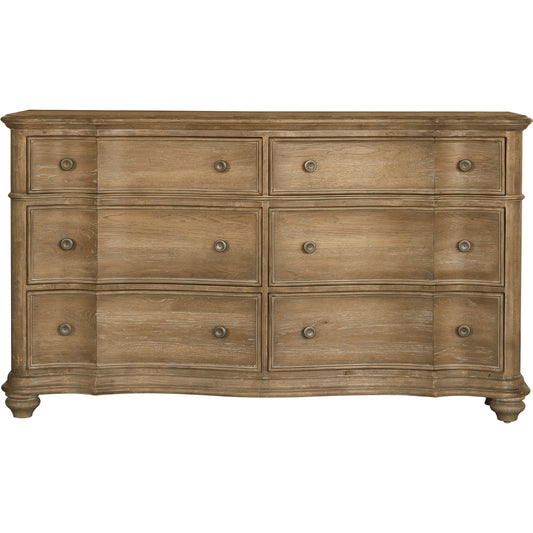 Weston Hills Dresser by Pulaski Furniture in flax seed. Made from hardwood solids, hickory veneers in a traditional style.