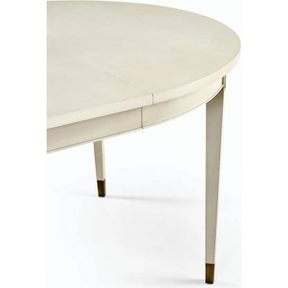 Timeless Synodic Swedish Dining Table by Jonathan Charles in london mist. Made from acacia, brass in a unique style.
