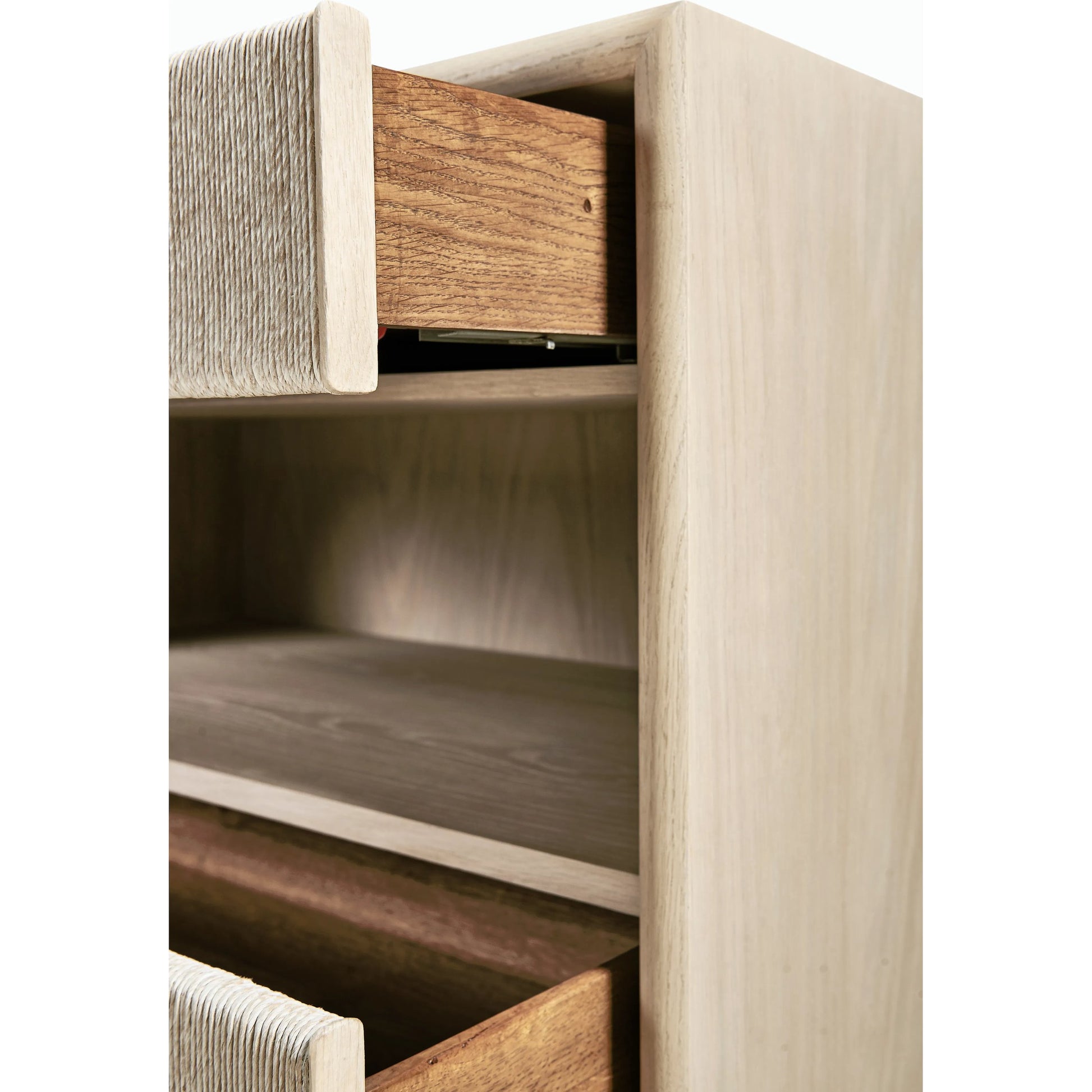 Water Clapotis Danish Cord Nightstand by Jonathan Charles in bleached oak. Made from oak, danish cord, metal in a transitional style.