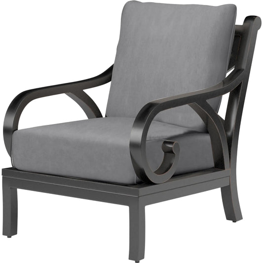 Monterey Outdoor Club Chair by Sunset West in browns. Made from aluminum in a traditional style.