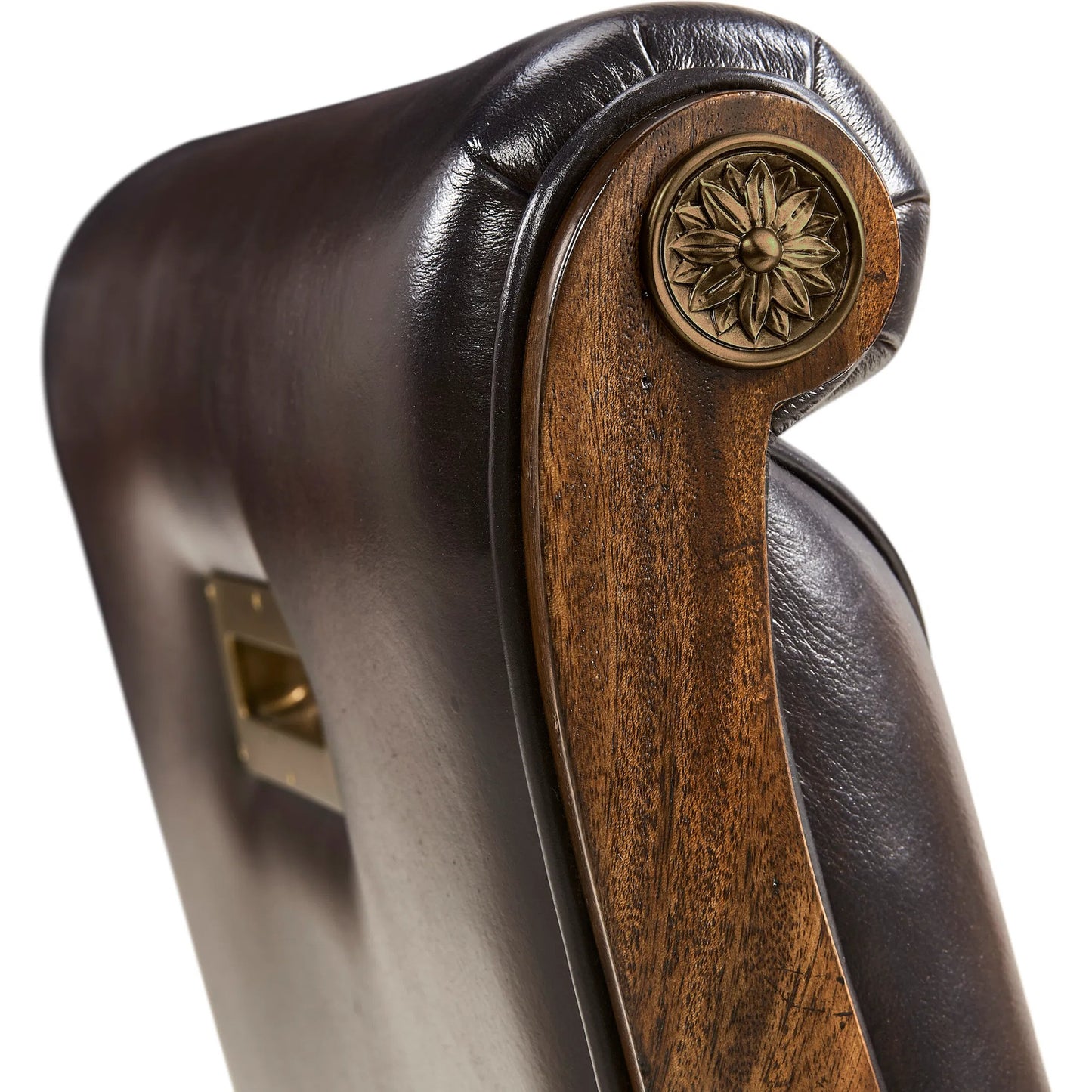 006 SI-2446833 | Closeup | Viceroy Side Chair by Jonathan Charles in viceroy brown santos. Made from local mahogany, leather, brass in a traditional style.