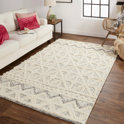 Anica Transitional Geometric Rug - 8007F by Feizy in ivory, black. Made from wool in a unique style.